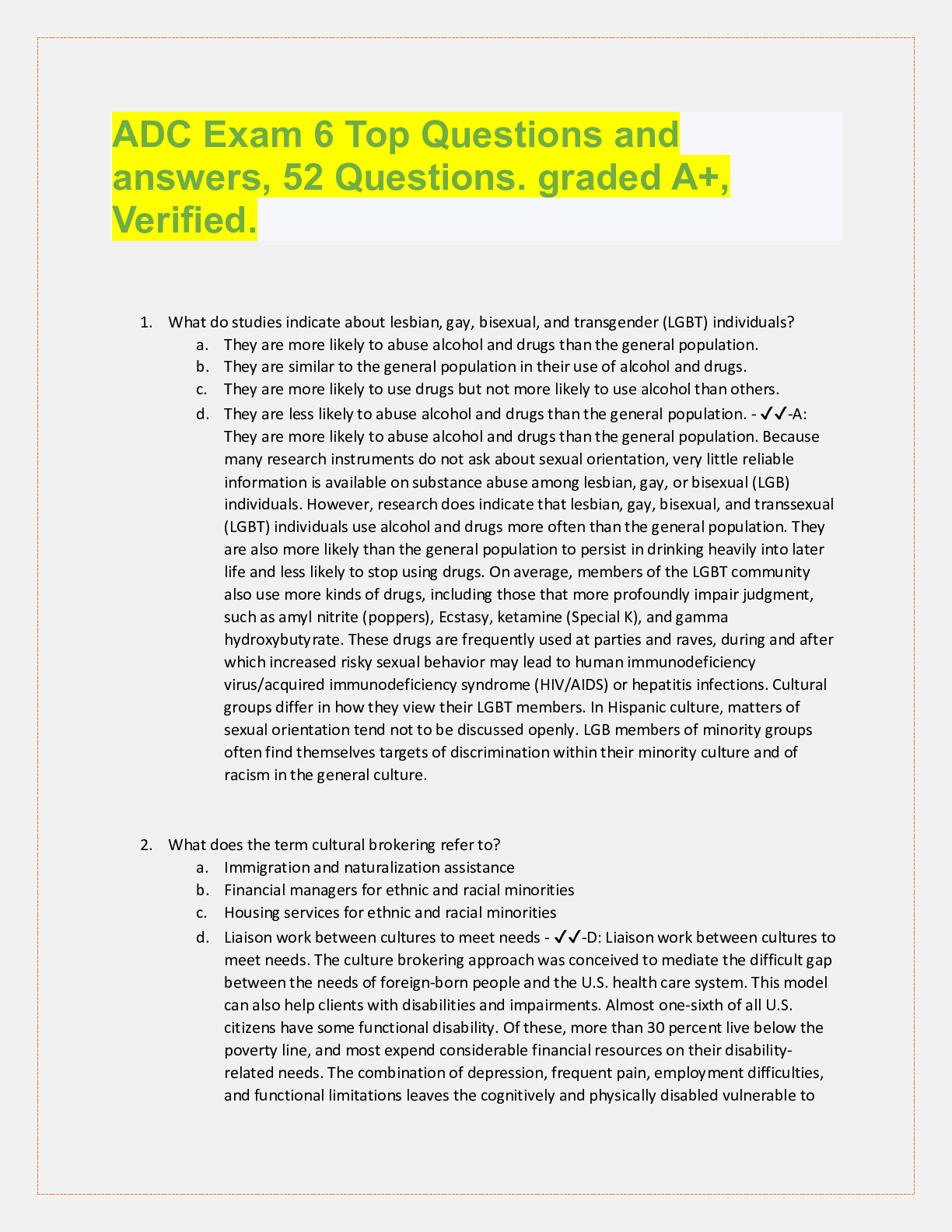 Preview image for ADC Exam 6 Top Questions and  answers, 52 Questions. graded A+,  Verified.